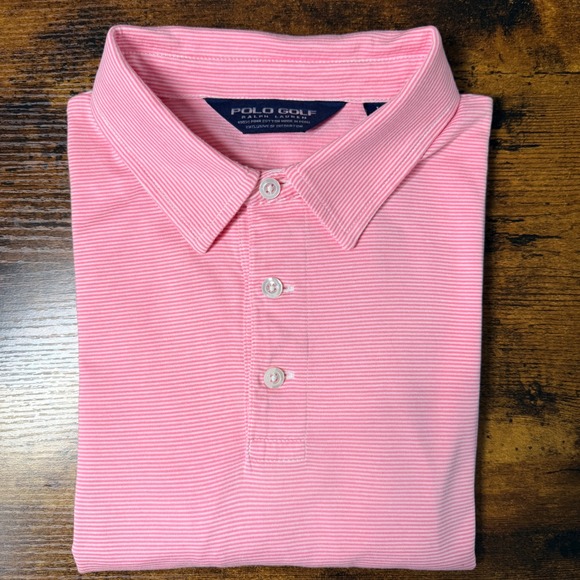 Polo Golf Ralph Lauren Pink Micro-Striped 100% Pima Cotton Polo Shirt Size L - Picture 10 of 11